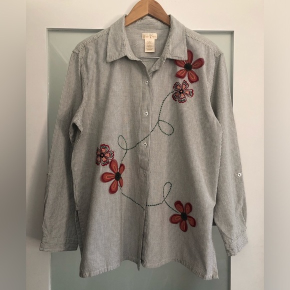 Vintage Bobbie Brooks Striped Cotton Shirt - Embroidered - made in India - XL - Picture 2 of 6